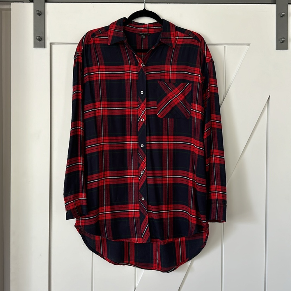 Staccato Collared Red Plaid Flannel Long Sleeve Button Down Shirt